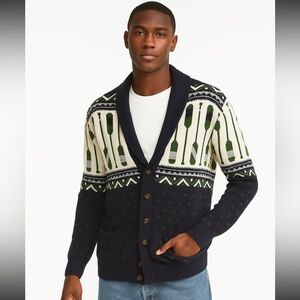 Merona Knit Cardigan Boating Oars Blue Green Men’s Size XL 100% Cotton Unisex